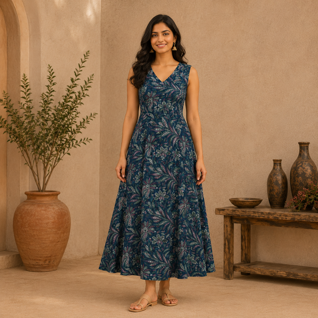 MUKTHI – Panelled A-Line Maxi Dress